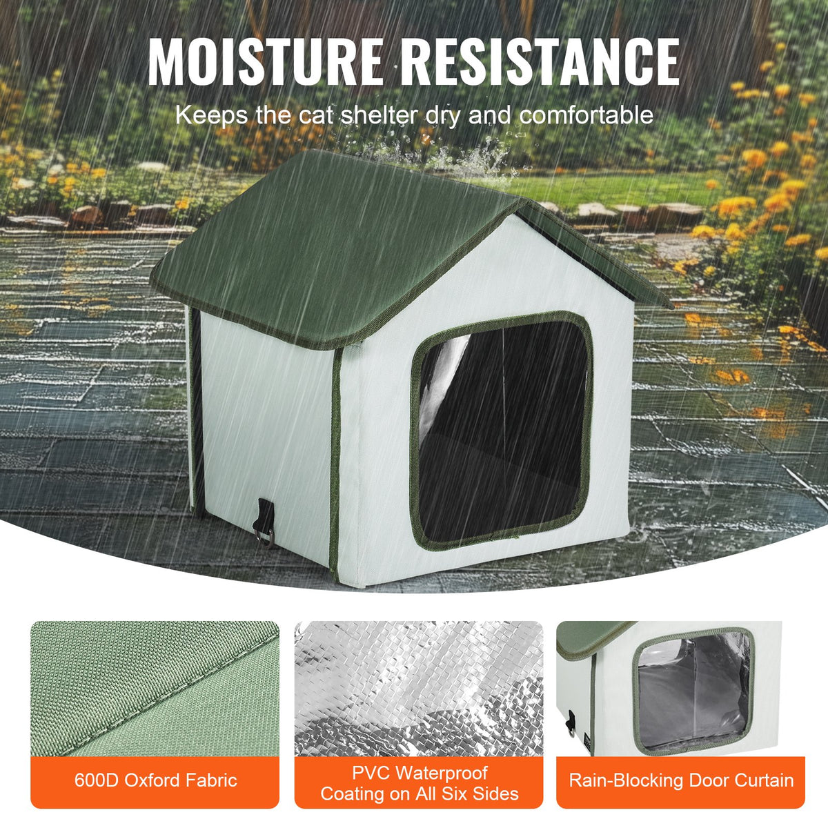 VEVOR Elevated Heated Cat House, Outdoor Kitty Shelter with Timer, 600D Oxford Cloth Foldable Cat Shelter with Heated Pad for Winter to Stay Warm and Cozy, Green (Small) - FWSBYMBHSNJBKOLU0V1 - view 5