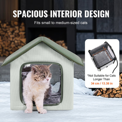 VEVOR Elevated Heated Cat House, Outdoor Kitty Shelter with Timer, 600D Oxford Cloth Foldable Cat Shelter with Heated Pad for Winter to Stay Warm and Cozy, Green (Small) - FWSBYMBHSNJBKOLU0V1 - view 7