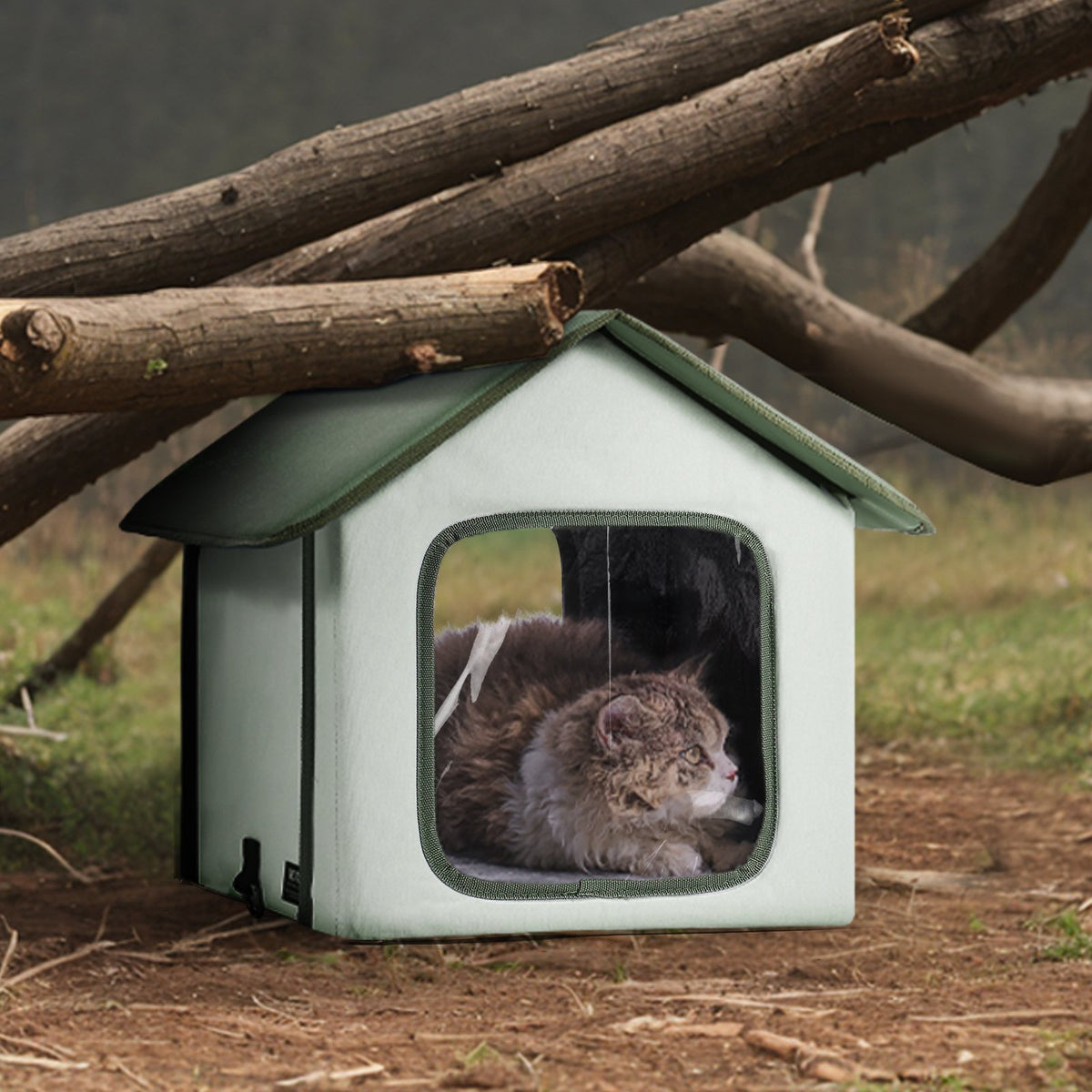 VEVOR Elevated Heated Cat House, Outdoor Kitty Shelter with Timer, 600D Oxford Cloth Foldable Cat Shelter with Heated Pad for Winter to Stay Warm and Cozy, Green (Small) - FWSBYMBHSNJBKOLU0V1 - view 9