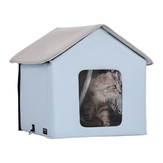 VEVOR Heated Cat House, Outdoor Kitty Shelter with Timer, 600D Oxford Cloth Foldable Cat Shelter with Heated Pad  for Winter to Stay Warm and Cozy, Blue (Small) - FWSBYMBHSNJBUZ1X4V1 - view 1