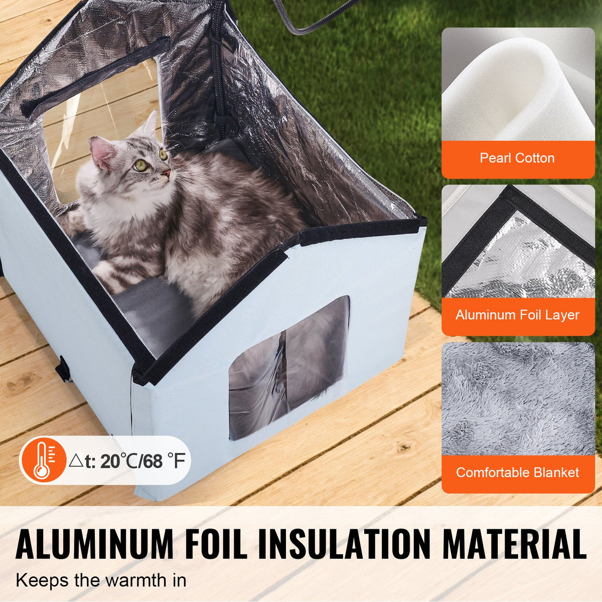 VEVOR Heated Cat House, Outdoor Kitty Shelter with Timer, 600D Oxford Cloth Foldable Cat Shelter with Heated Pad  for Winter to Stay Warm and Cozy, Blue (Small) - FWSBYMBHSNJBUZ1X4V1 - view 4