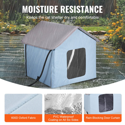 VEVOR Heated Cat House, Outdoor Kitty Shelter with Timer, 600D Oxford Cloth Foldable Cat Shelter with Heated Pad  for Winter to Stay Warm and Cozy, Blue (Small) - FWSBYMBHSNJBUZ1X4V1 - view 5