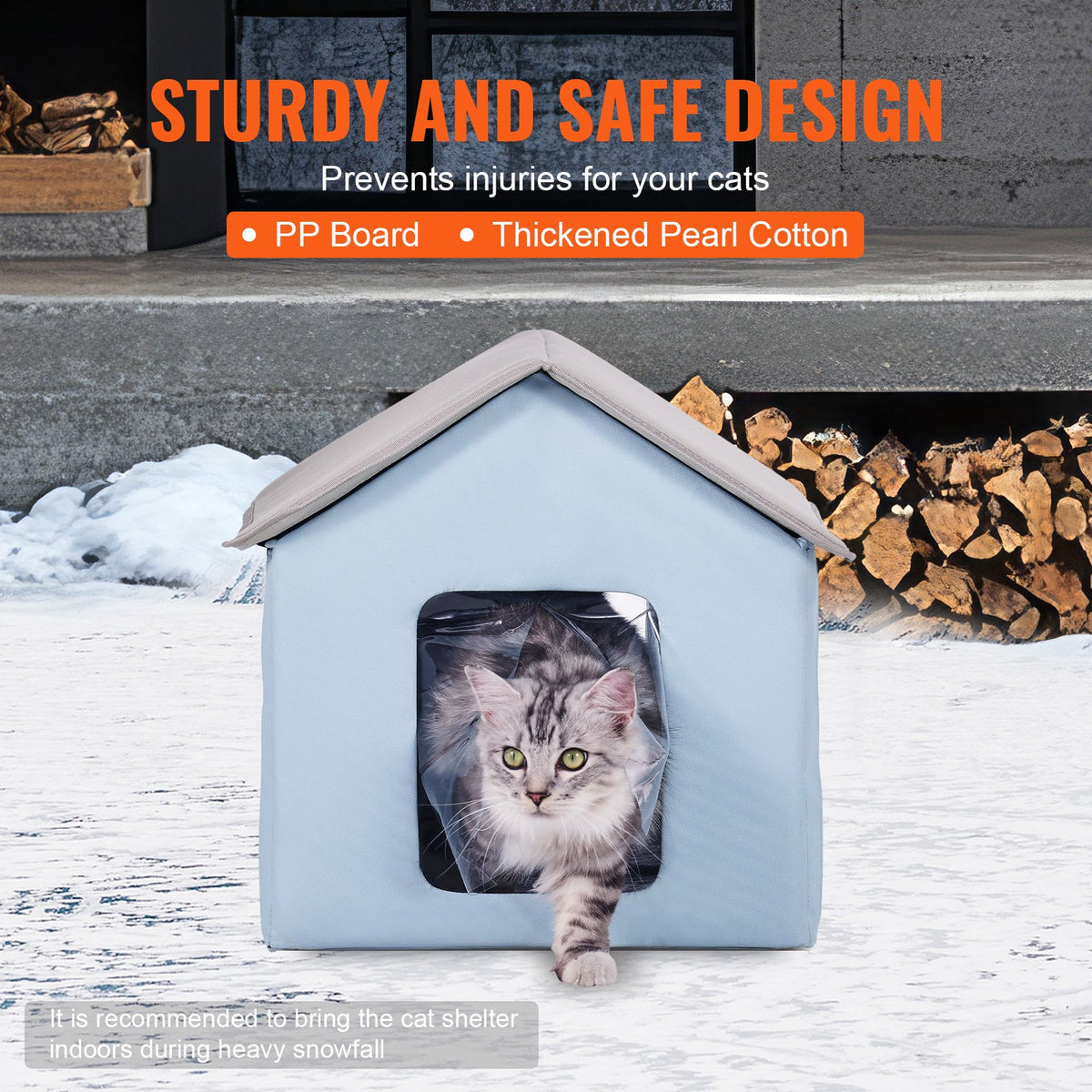 VEVOR Heated Cat House, Outdoor Kitty Shelter with Timer, 600D Oxford Cloth Foldable Cat Shelter with Heated Pad  for Winter to Stay Warm and Cozy, Blue (Small) - FWSBYMBHSNJBUZ1X4V1 - view 6