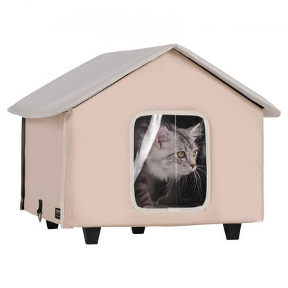VEVOR Elevated Heated Cat House, Outdoor Kitty Shelter with Timer, 600D Oxford Cloth Foldable Cat Shelter with Heated Pad for Winter to Stay Warm and Cozy, Brown (Middle) - FWSBYMBHSNJBXCGRFV1 - view 2