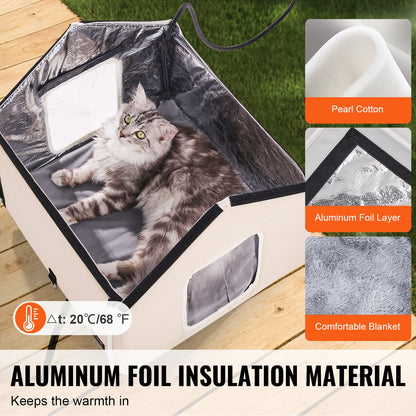VEVOR Elevated Heated Cat House, Outdoor Kitty Shelter with Timer, 600D Oxford Cloth Foldable Cat Shelter with Heated Pad for Winter to Stay Warm and Cozy, Brown (Middle) - FWSBYMBHSNJBXCGRFV1 - view 4