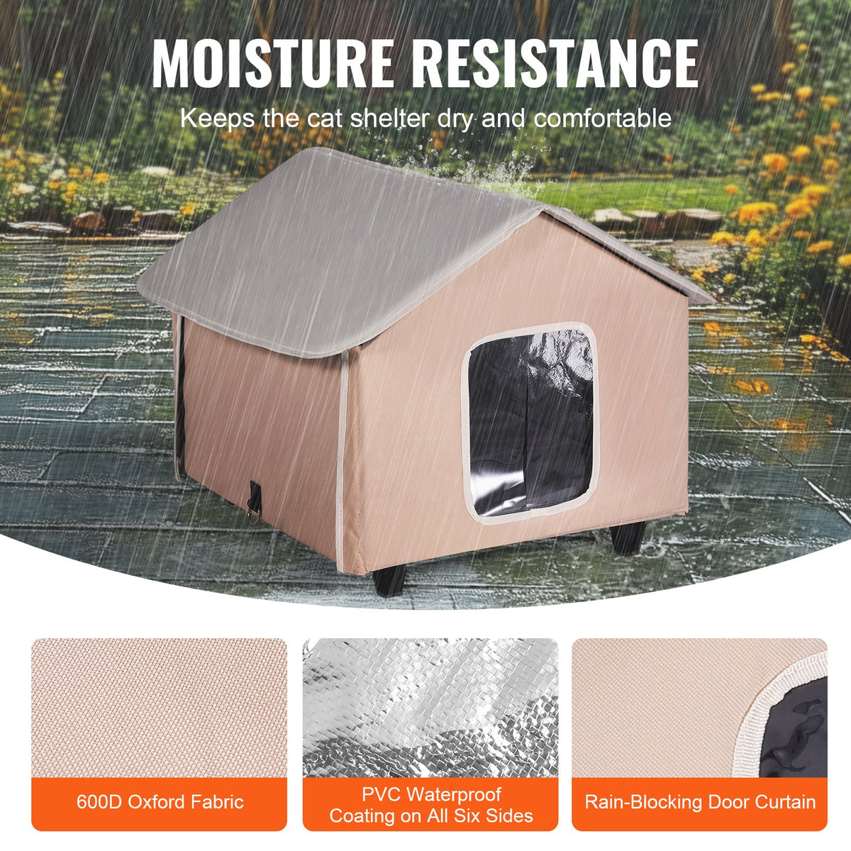 VEVOR Elevated Heated Cat House, Outdoor Kitty Shelter with Timer, 600D Oxford Cloth Foldable Cat Shelter with Heated Pad for Winter to Stay Warm and Cozy, Brown (Middle) - FWSBYMBHSNJBXCGRFV1 - view 5
