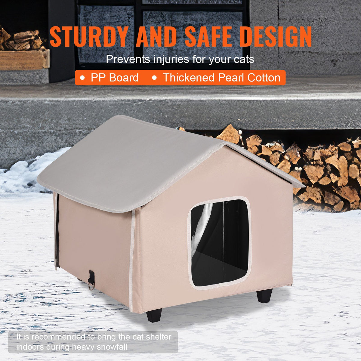 VEVOR Elevated Heated Cat House, Outdoor Kitty Shelter with Timer, 600D Oxford Cloth Foldable Cat Shelter with Heated Pad for Winter to Stay Warm and Cozy, Brown (Middle) - FWSBYMBHSNJBXCGRFV1 - view 6