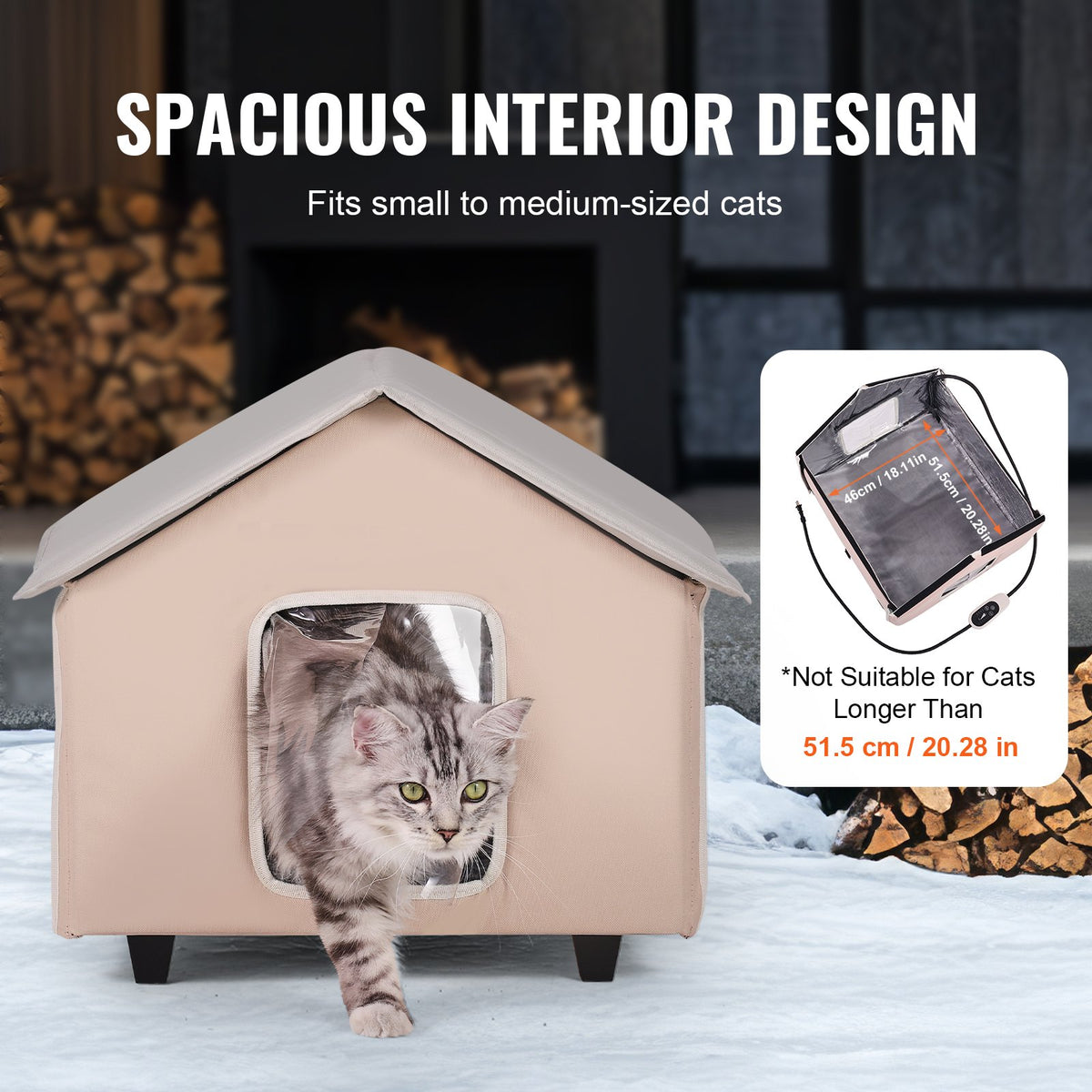 VEVOR Elevated Heated Cat House, Outdoor Kitty Shelter with Timer, 600D Oxford Cloth Foldable Cat Shelter with Heated Pad for Winter to Stay Warm and Cozy, Brown (Middle) - FWSBYMBHSNJBXCGRFV1 - view 7