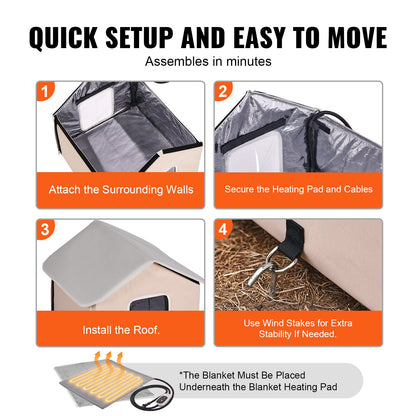 VEVOR Elevated Heated Cat House, Outdoor Kitty Shelter with Timer, 600D Oxford Cloth Foldable Cat Shelter with Heated Pad for Winter to Stay Warm and Cozy, Brown (Middle) - FWSBYMBHSNJBXCGRFV1 - view 8