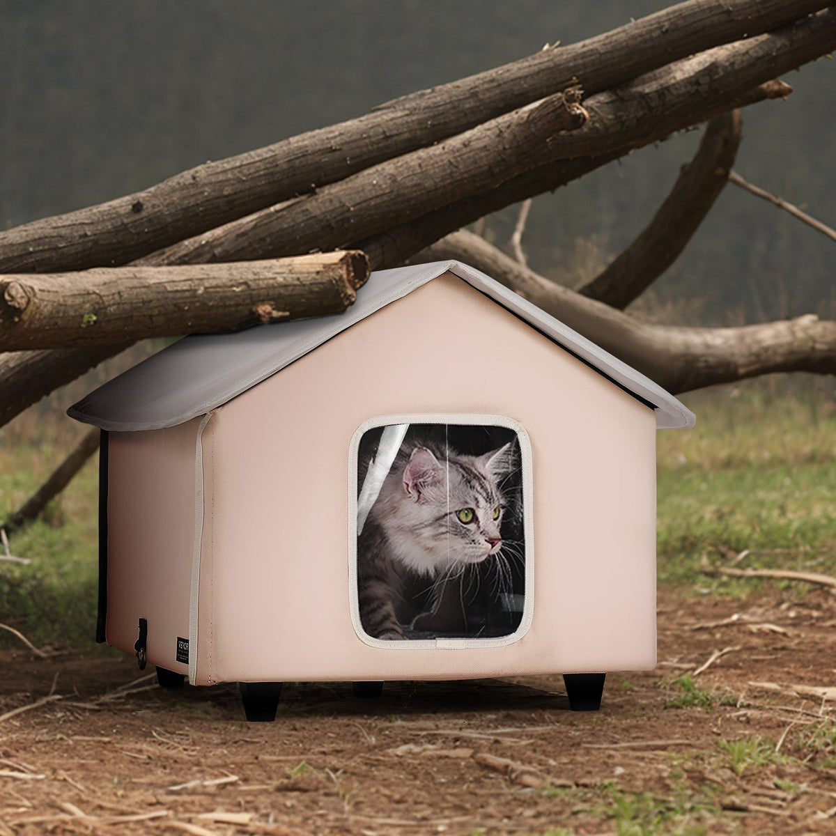 VEVOR Elevated Heated Cat House, Outdoor Kitty Shelter with Timer, 600D Oxford Cloth Foldable Cat Shelter with Heated Pad for Winter to Stay Warm and Cozy, Brown (Middle) - FWSBYMBHSNJBXCGRFV1 - view 9