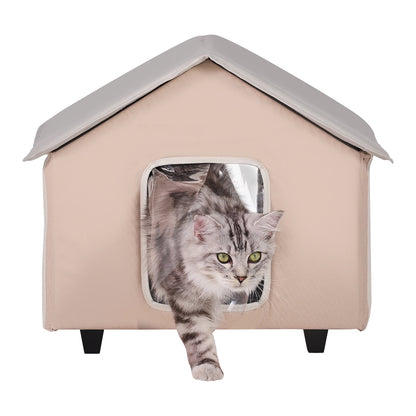 VEVOR Elevated Heated Cat House, Outdoor Kitty Shelter with Timer, 600D Oxford Cloth Foldable Cat Shelter with Heated Pad for Winter to Stay Warm and Cozy, Brown (Middle) - FWSBYMBHSNJBXCGRFV1 - view 10