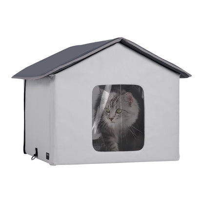 VEVOR Heated Cat House, Outdoor Kitty Shelter with Timer, 600D Oxford Cloth Foldable Cat Shelter with Heated Pad  for Winter to Stay Warm and Cozy, Gray (Middle) - FWSBYMBHSNJBYZ78WV1 - view 1