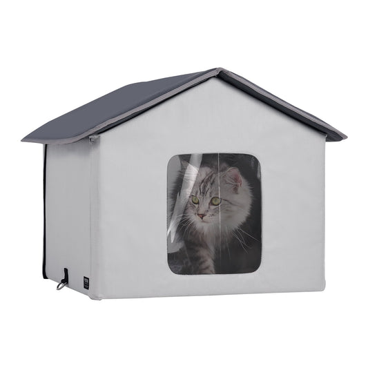VEVOR Heated Cat House, Outdoor Kitty Shelter with Timer, 600D Oxford Cloth Foldable Cat Shelter with Heated Pad  for Winter to Stay Warm and Cozy, Gray (Middle) - FWSBYMBHSNJBYZ78WV1 - view 1