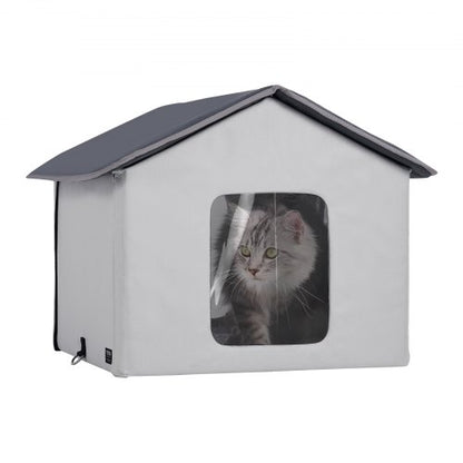 VEVOR Heated Cat House, Outdoor Kitty Shelter with Timer, 600D Oxford Cloth Foldable Cat Shelter with Heated Pad  for Winter to Stay Warm and Cozy, Gray (Middle) - FWSBYMBHSNJBYZ78WV1 - view 2
