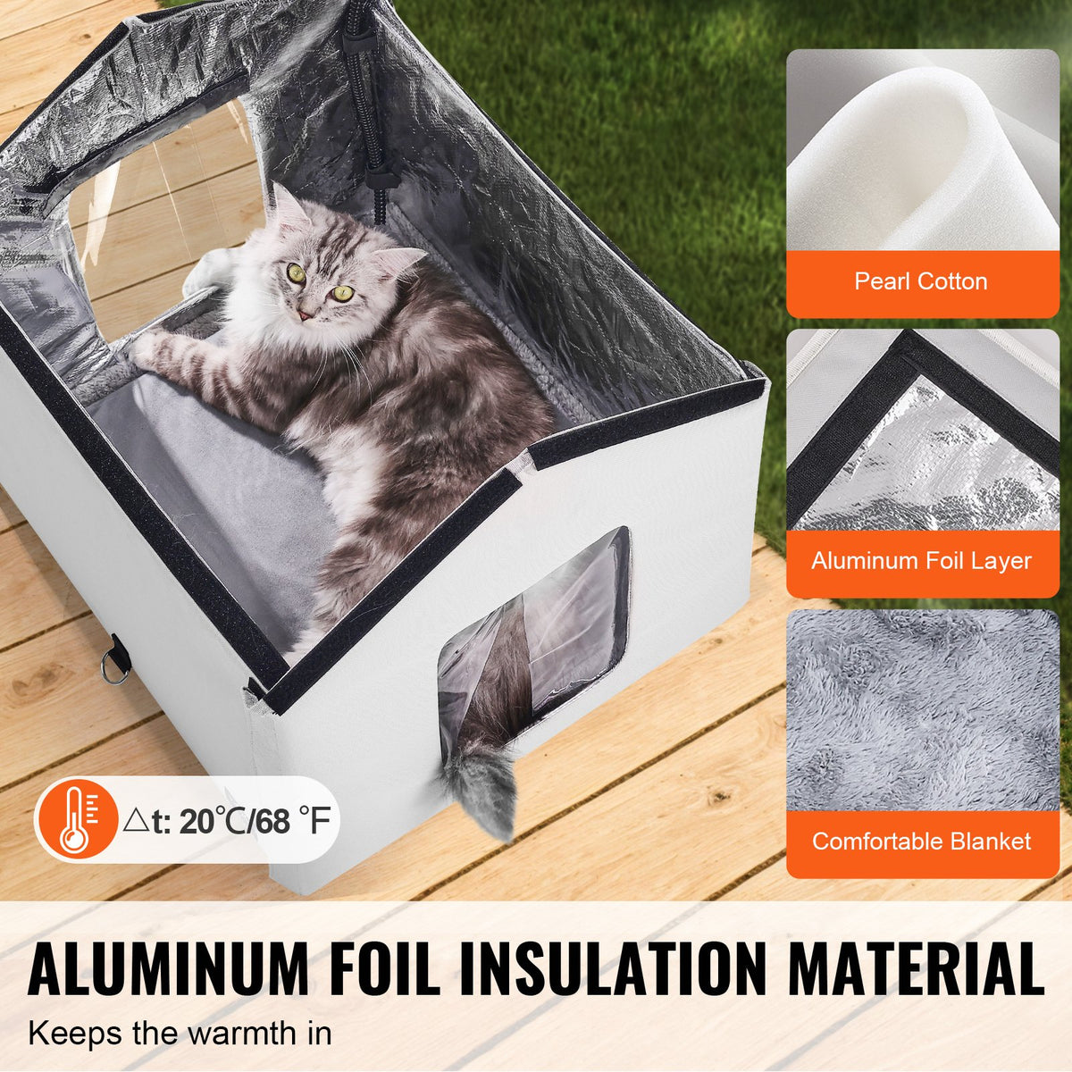 VEVOR Heated Cat House, Outdoor Kitty Shelter with Timer, 600D Oxford Cloth Foldable Cat Shelter with Heated Pad  for Winter to Stay Warm and Cozy, Gray (Middle) - FWSBYMBHSNJBYZ78WV1 - view 4