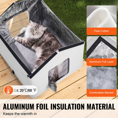 VEVOR Heated Cat House, Outdoor Kitty Shelter with Timer, 600D Oxford Cloth Foldable Cat Shelter with Heated Pad  for Winter to Stay Warm and Cozy, Gray (Middle) - FWSBYMBHSNJBYZ78WV1 - view 4
