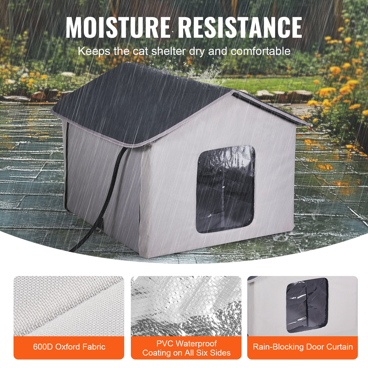 VEVOR Heated Cat House, Outdoor Kitty Shelter with Timer, 600D Oxford Cloth Foldable Cat Shelter with Heated Pad  for Winter to Stay Warm and Cozy, Gray (Middle) - FWSBYMBHSNJBYZ78WV1 - view 5