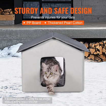 VEVOR Heated Cat House, Outdoor Kitty Shelter with Timer, 600D Oxford Cloth Foldable Cat Shelter with Heated Pad  for Winter to Stay Warm and Cozy, Gray (Middle) - FWSBYMBHSNJBYZ78WV1 - view 6
