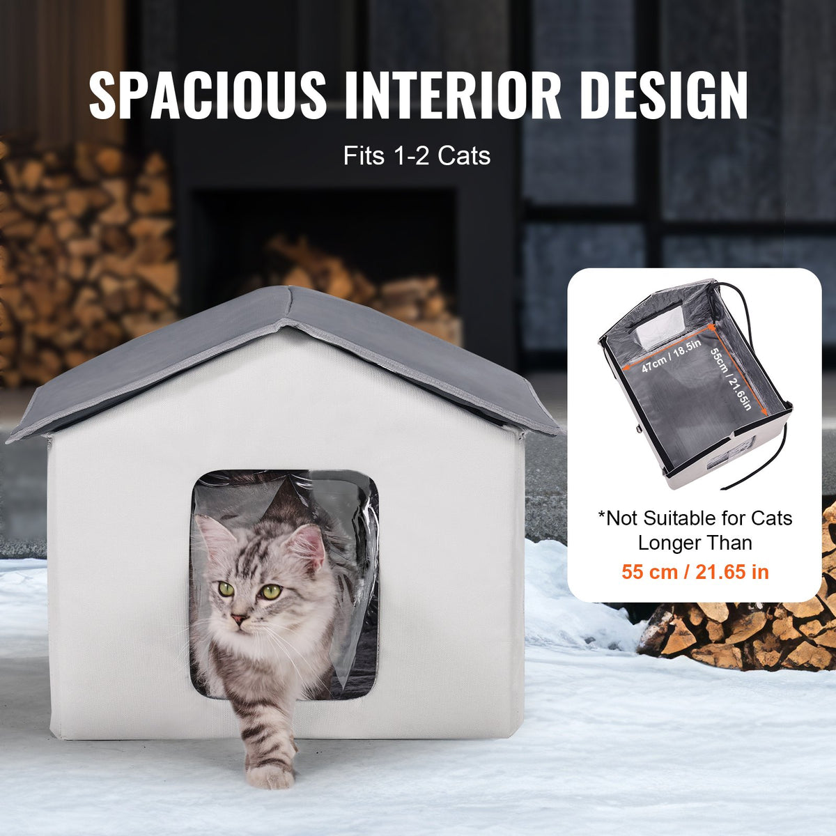 VEVOR Heated Cat House, Outdoor Kitty Shelter with Timer, 600D Oxford Cloth Foldable Cat Shelter with Heated Pad  for Winter to Stay Warm and Cozy, Gray (Middle) - FWSBYMBHSNJBYZ78WV1 - view 7