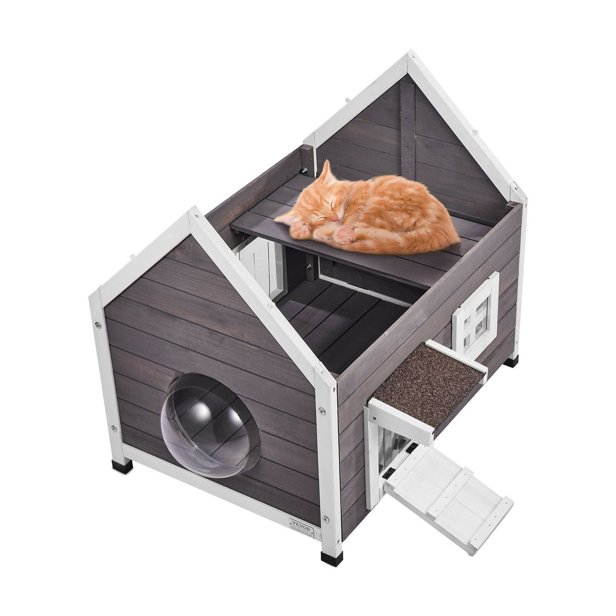 VEVOR Outdoor Cat House Weatherproof, Feral Cat Shelter for Multiple Cats, Outdoor Wooden Cat House with Large Side Door, PVC Door Flaps, Open Roof, Clear Window, 22"L x 30"W x 26"H - FWSMZMBHSDCSGTRZ7V0 - view 1