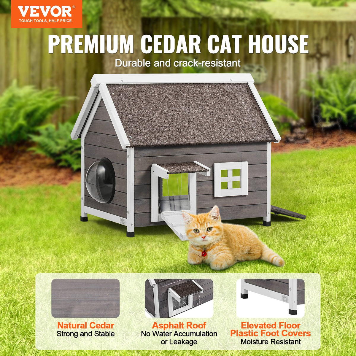 VEVOR Outdoor Cat House Weatherproof, Feral Cat Shelter for Multiple Cats, Outdoor Wooden Cat House with Large Side Door, PVC Door Flaps, Open Roof, Clear Window, 22"L x 30"W x 26"H - FWSMZMBHSDCSGTRZ7V0 - view 3