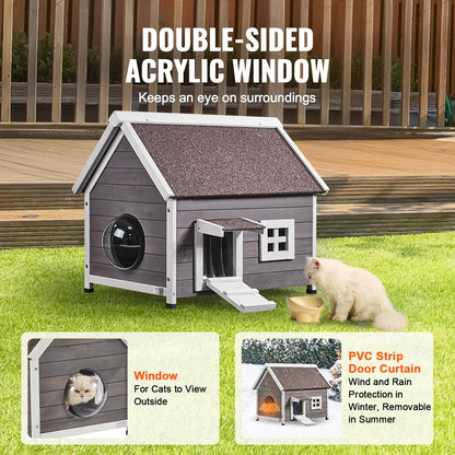 VEVOR Outdoor Cat House Weatherproof, Feral Cat Shelter for Multiple Cats, Outdoor Wooden Cat House with Large Side Door, PVC Door Flaps, Open Roof, Clear Window, 22"L x 30"W x 26"H - FWSMZMBHSDCSGTRZ7V0 - view 6