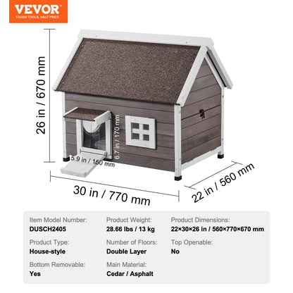 VEVOR Outdoor Cat House Weatherproof, Feral Cat Shelter for Multiple Cats, Outdoor Wooden Cat House with Large Side Door, PVC Door Flaps, Open Roof, Clear Window, 22"L x 30"W x 26"H - FWSMZMBHSDCSGTRZ7V0 - view 8