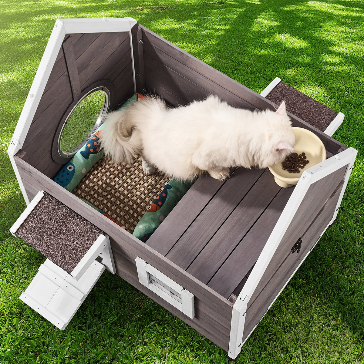 VEVOR Outdoor Cat House Weatherproof, Feral Cat Shelter for Multiple Cats, Outdoor Wooden Cat House with Large Side Door, PVC Door Flaps, Open Roof, Clear Window, 22"L x 30"W x 26"H - FWSMZMBHSDCSGTRZ7V0 - view 9