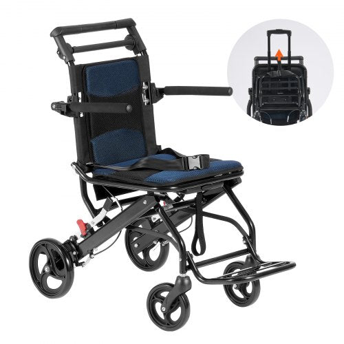 VEVOR Wheelchair, Aluminum Alloy Ultra-Lightweight Transport Chair for Adults, Foldable Cabin Wheelchair with Flip-Back Desk-Length Arms, Self-locking Brake, 15.75-Inch Wide Seat, 220lbs Load - FWYSLYLHJ157O4N02V0 - view 2