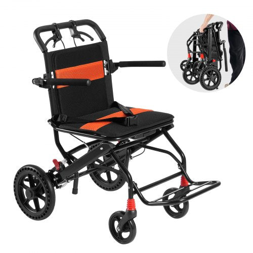 VEVOR Wheelchair, Aluminum Alloy Ultra-Lightweight Transport Chair for Adults, Foldable Wheelchair with Flip-Back Desk-Length Arms, Self-locking Brake, 18-Inch Wide Seat, 220lbs Weight Capacity - FWYSLYLHJSX1TQ05XV0 - view 2