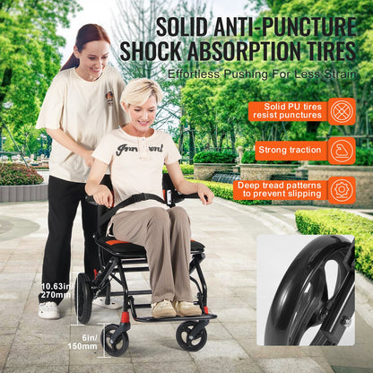 VEVOR Wheelchair, Aluminum Alloy Ultra-Lightweight Transport Chair for Adults, Foldable Wheelchair with Flip-Back Desk-Length Arms, Self-locking Brake, 18-Inch Wide Seat, 220lbs Weight Capacity - FWYSLYLHJSX1TQ05XV0 - view 5