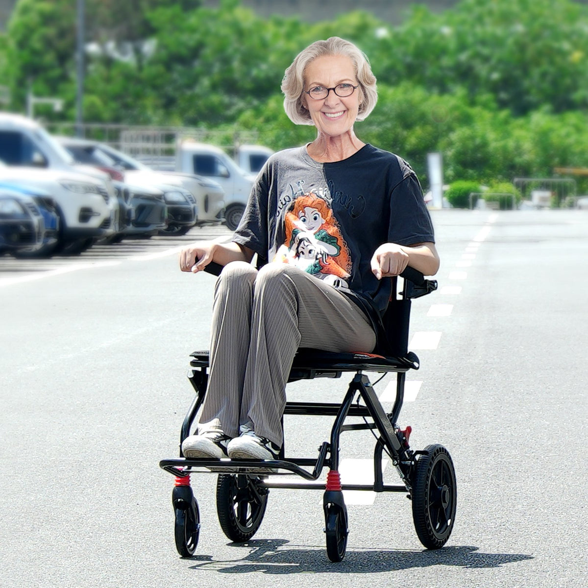 VEVOR Wheelchair, Aluminum Alloy Ultra-Lightweight Transport Chair for Adults, Foldable Wheelchair with Flip-Back Desk-Length Arms, Self-locking Brake, 18-Inch Wide Seat, 220lbs Weight Capacity - FWYSLYLHJSX1TQ05XV0 - view 9