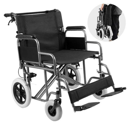 VEVOR Wheelchair, Carbon Steel Transport Chair for Adults, Foldable Wheelchair with Detachable Armrest, Self-locking Brake, 24-Inch Wide Seat, 300lbs Weight Capacity, for the Disabled Move Freely - FWYSLYTGHX24GCRZ7V0 - view 1