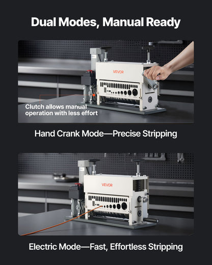 VEVOR Electric Wire Stripper Machine, 0.06-1.57 in, 11 Channel Automatic Copper Cable Stripper,  370W Wire Stripper Tool with Manual Hand Crank Mode, Emergency Stop Button, for Scrap Copper Recycling - FXBXJDDDDCG3275PQ001V1 - view 6