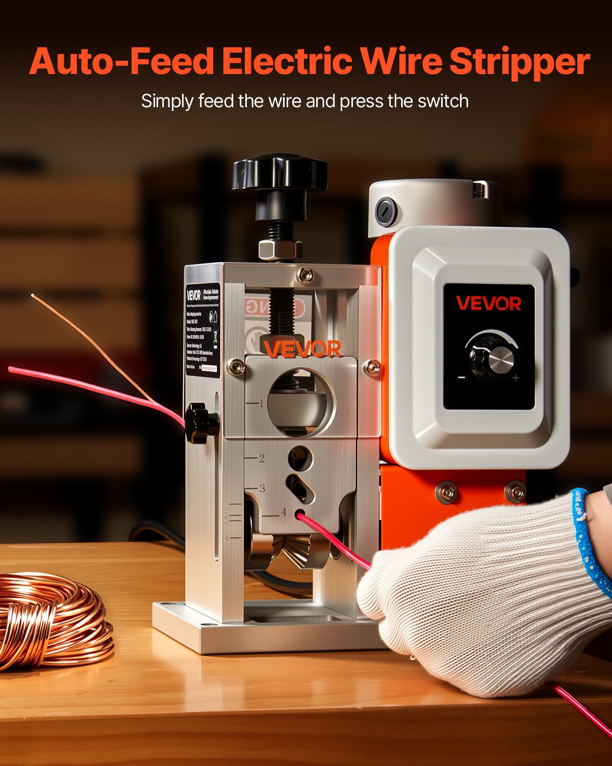 VEVOR Electric Wire Stripping Machine, 0.06-1.57 in, 400W Automatic Motorized Cable Stripper, 9.84 IPS (15 m/min) Wire Peeler with Blades, V-Shaped Rollers, Cooling Fan, for Scrap Copper Recycling - FXBXJDDDDCG4YEMI5V1 - view 3