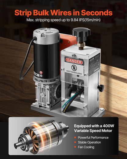 VEVOR Electric Wire Stripping Machine, 0.06-1.57 in, 400W Automatic Motorized Cable Stripper, 9.84 IPS (15 m/min) Wire Peeler with Blades, V-Shaped Rollers, Cooling Fan, for Scrap Copper Recycling - FXBXJDDDDCG4YEMI5V1 - view 4