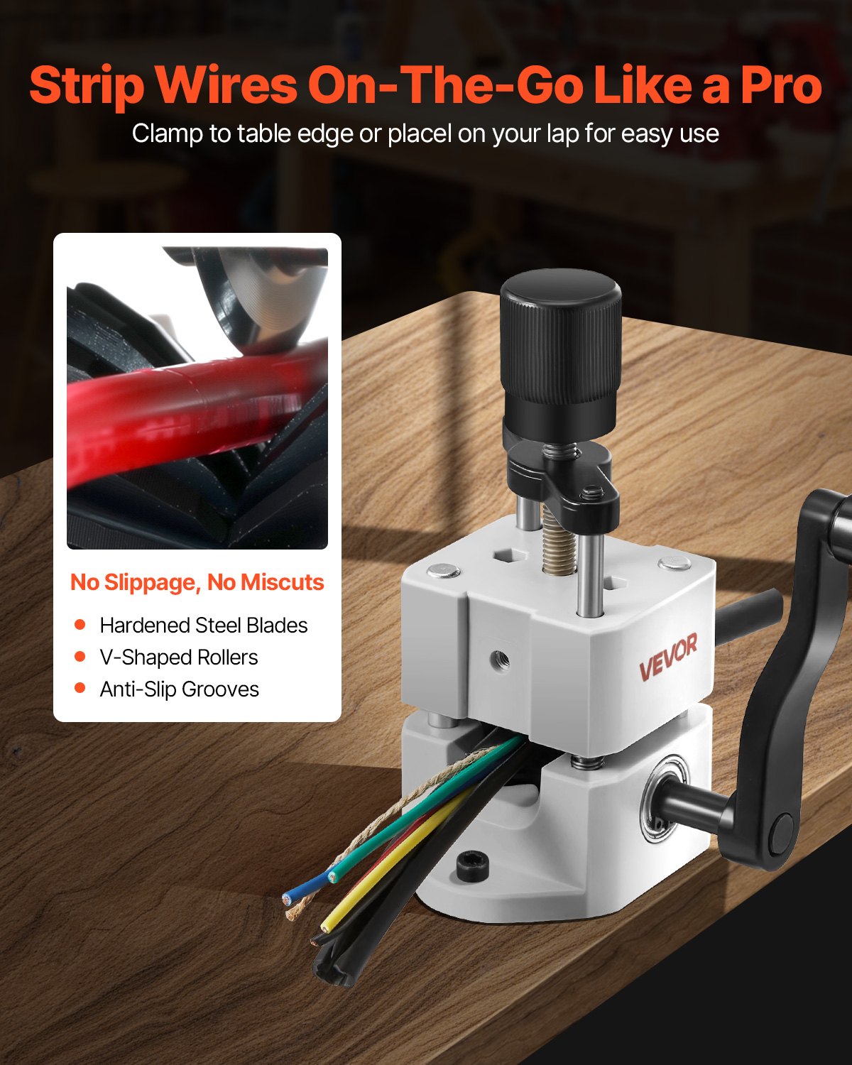 VEVOR Manual Wire Stripping Machine, 0.06-1 in, Portable Copper Stripper with Hand Crank or Drill Powered, 64Mn Quenched Blades, 45# Steel Rollers, ABS & PC Wire Peeler, for Scrap Copper Recycling - FXBXJSDDDBXWS1YIPV0 - view 4
