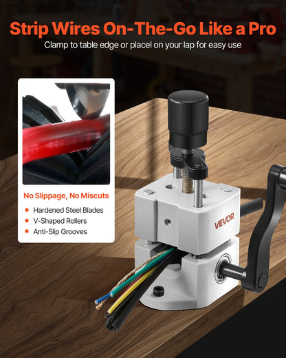 VEVOR Manual Wire Stripping Machine, 0.06-1 in, Portable Copper Stripper with Hand Crank or Drill Powered, 64Mn Quenched Blades, 45# Steel Rollers, ABS & PC Wire Peeler, for Scrap Copper Recycling - FXBXJSDDDBXWS1YIPV0 - view 4