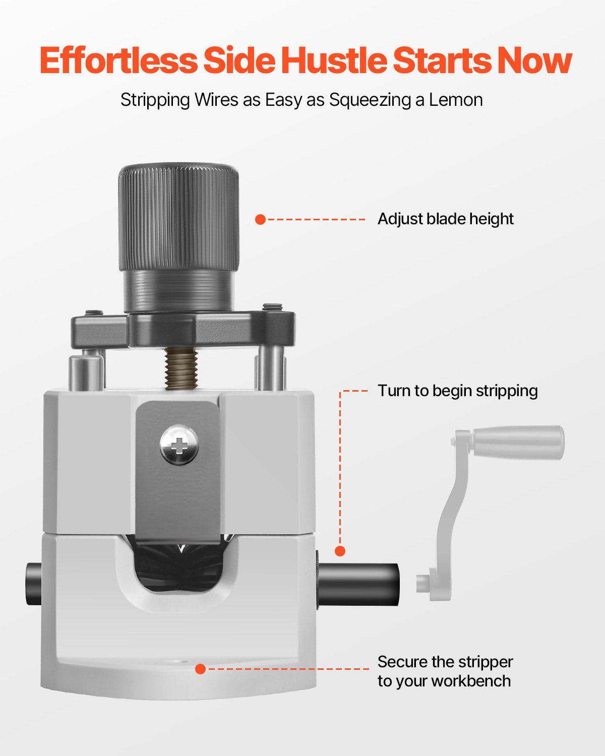 VEVOR Manual Wire Stripping Machine, 0.06-1 in, Portable Copper Stripper with Hand Crank or Drill Powered, 64Mn Quenched Blades, 45# Steel Rollers, ABS & PC Wire Peeler, for Scrap Copper Recycling - FXBXJSDDDBXWS1YIPV0 - view 7