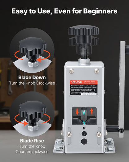 VEVOR Manual Wire Stripper Machine, 0.06-1.18 in, Copper Cable Stripper Tool, Hand Crank or Drill Powered Modes, Heavy-Duty Q235 Frame Wire Stripping Machine, Easy to Use, for Scrap Copper Recycling - FXBXJSDDDCGWTNJSU001V0 - view 6