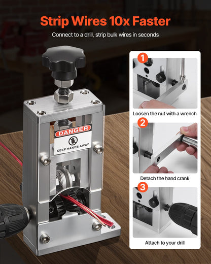 VEVOR Manual Wire Stripping Machine, 0.06-1 in, Copper Stripper with Hand Crank or Drill Powered, 64Mn Quenched Blades, 45# Steel Rollers, Aluminum Alloy Frame Wire Peeler, for Scrap Copper Recycling - FXBXJSDDDMNW2JHZTV0 - view 5