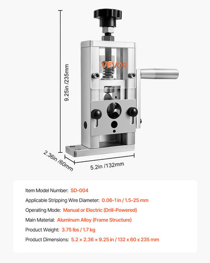 VEVOR Manual Wire Stripping Machine, 0.06-1 in, Copper Stripper with Hand Crank or Drill Powered, 64Mn Quenched Blades, 45# Steel Rollers, Aluminum Alloy Frame Wire Peeler, for Scrap Copper Recycling - FXBXJSDDDMNW2JHZTV0 - view 8