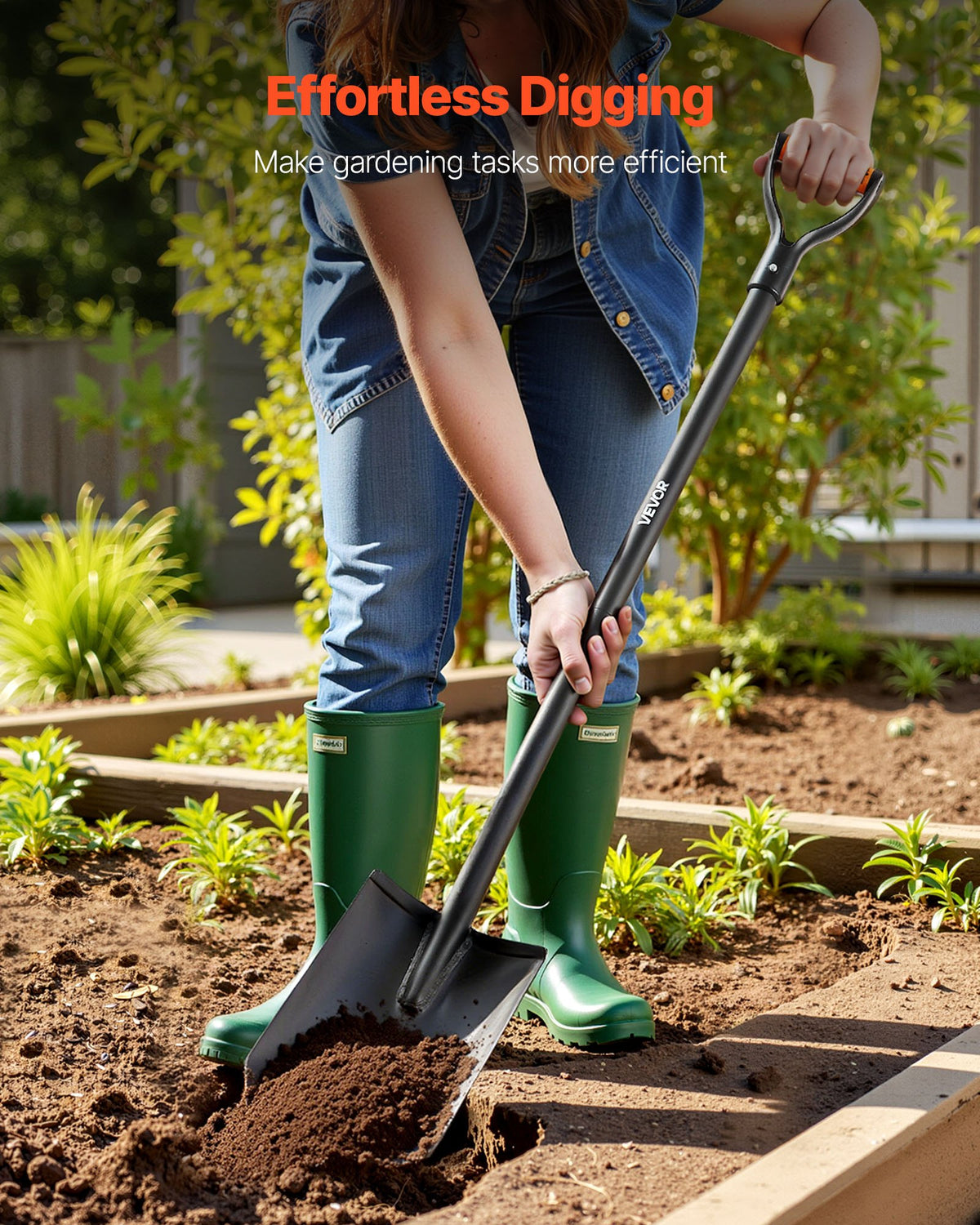 VEVOR Square Shovel, 48 in Heavy-Duty Flat Shovel, Transfer Shovels with Alloy Steel Blade and Non-Slip D-Handle, Detachable and Easy Storage, for Gardening, Construction, Digging, and Snow Shoveling - FXCDXBS48INCH0K34001V0 - view 3