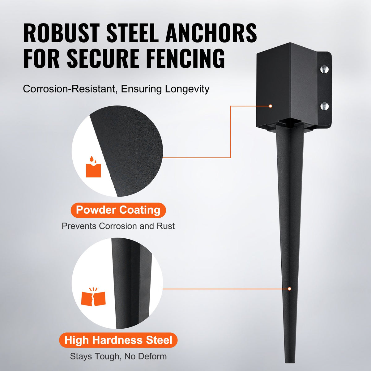 VEVOR Fence Post Anchor Ground Spike, 8 Pack 24 x 4 x 4 Inches Outer Diameter (Inner Diameter 3.5 x3.5 Inches), Metal Black Powder Coated Post Stake Ground, for Mailbox Deck Garden Railing - FXDD35YC24YCFUXF1V0 - view 4