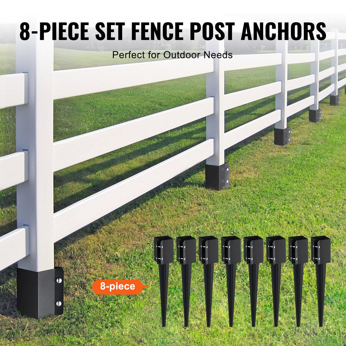 VEVOR Fence Post Anchor Ground Spike, 8 Pack 24 x 4 x 4 Inches Outer Diameter (Inner Diameter 3.5 x3.5 Inches), Metal Black Powder Coated Post Stake Ground, for Mailbox Deck Garden Railing - FXDD35YC24YCFUXF1V0 - view 6