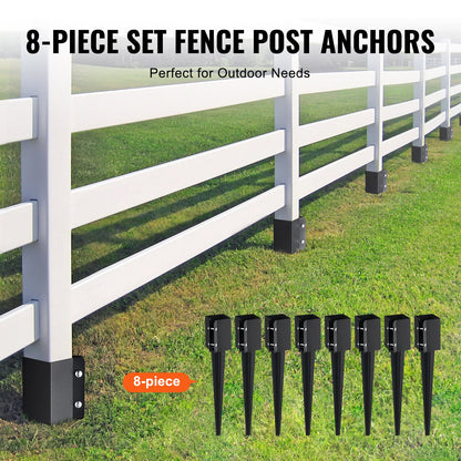 VEVOR Fence Post Anchor Ground Spike, 8 Pack 24 x 4 x 4 Inches Outer Diameter (Inner Diameter 3.5 x3.5 Inches), Metal Black Powder Coated Post Stake Ground, for Mailbox Deck Garden Railing - FXDD35YC24YCFUXF1V0 - view 6