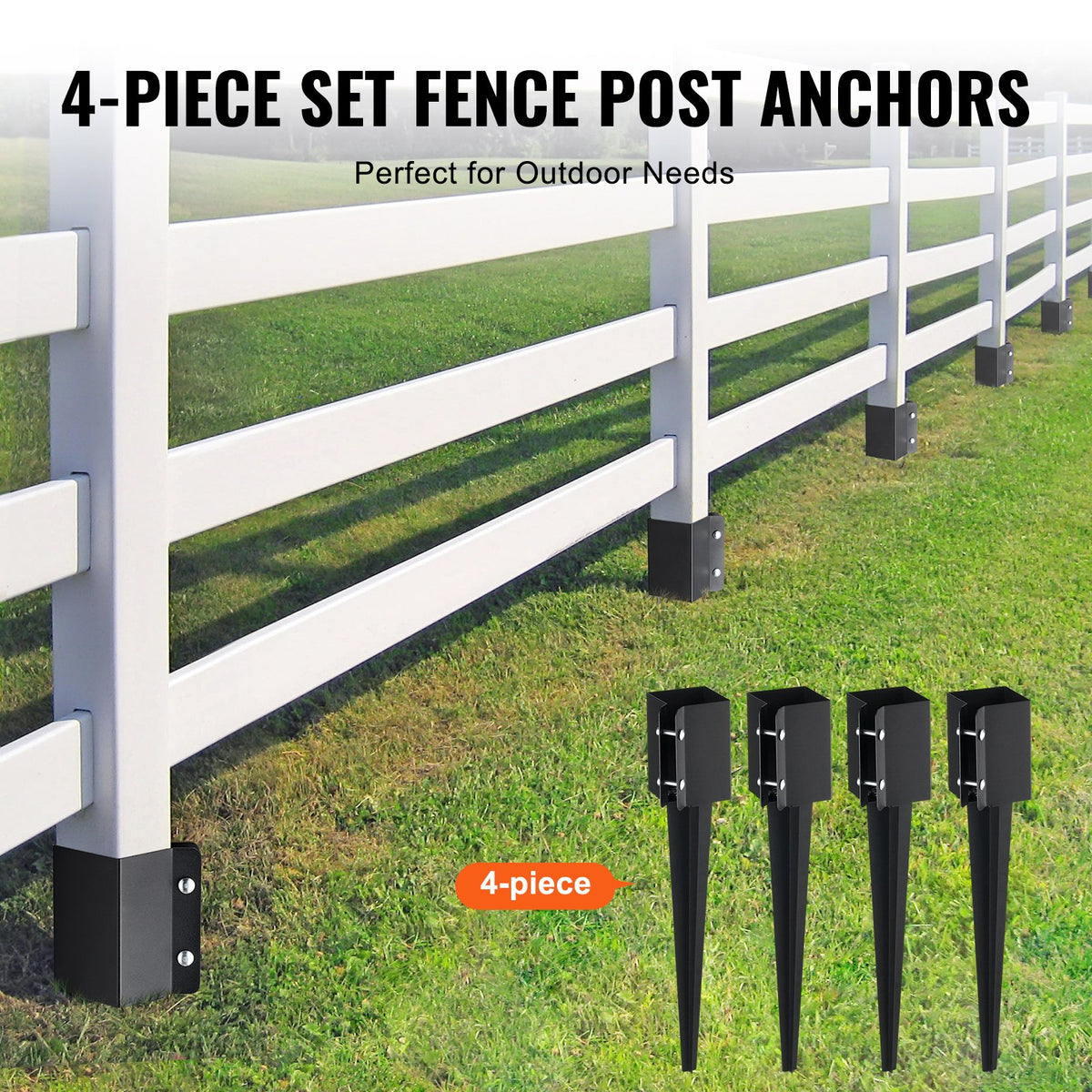 VEVOR Fence Post Anchor Ground Spike, 4 Pack 24 x 4 x 4 Inches Outer Diameter (Inner Diameter 3.5 x3.5 Inches), Metal Black Powder Coated Post Stake Ground, for Mailbox Deck Garden Railing - FXDD35YC24YCI2IY6V0 - view 6