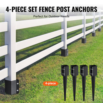 VEVOR Fence Post Anchor Ground Spike, 4 Pack 24 x 4 x 4 Inches Outer Diameter (Inner Diameter 3.5 x3.5 Inches), Metal Black Powder Coated Post Stake Ground, for Mailbox Deck Garden Railing - FXDD35YC24YCI2IY6V0 - view 6
