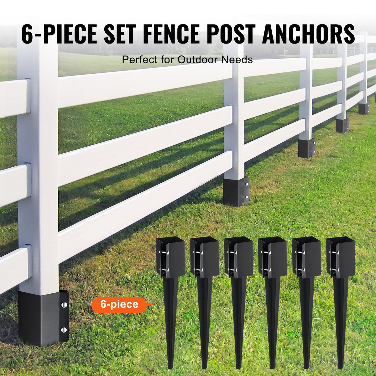 VEVOR Fence Post Anchor Ground Spike, 6 Pack 24 x 4 x 4 Inches Outer Diameter (Inner Diameter 3.5 x3.5 Inches), Metal Black Powder Coated Post Stake Ground, for Mailbox Deck Garden Railing - FXDD35YC24YCUQSQCV0 - view 6