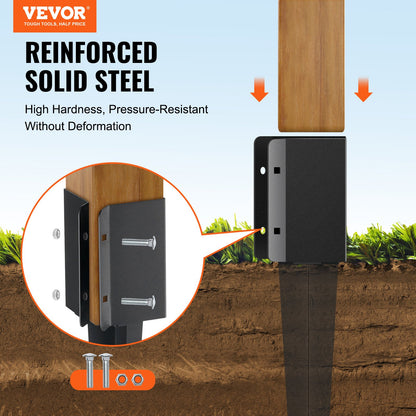 VEVOR Fence Post Anchor Ground Spike, 8 Pack 36 x 4 x 4 Inches Outer Diameter (Inner Diameter 3.5 x3.5 Inches), Metal Black Powder Coated Post Stake Ground, for Mailbox Deck Garden Railing - FXDD35YC36YCFYQFFV0 - view 3